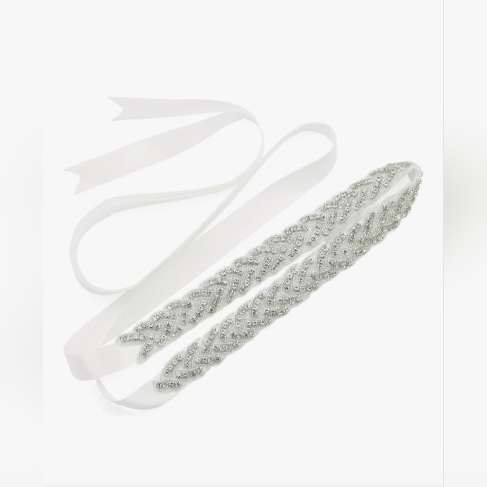 Embellished Satin Sash Bridal Ribbon Wedding Belt White